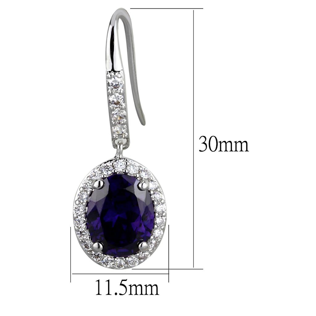 LO3771 - Rhodium Brass Earrings with AAA Grade CZ  in Amethyst