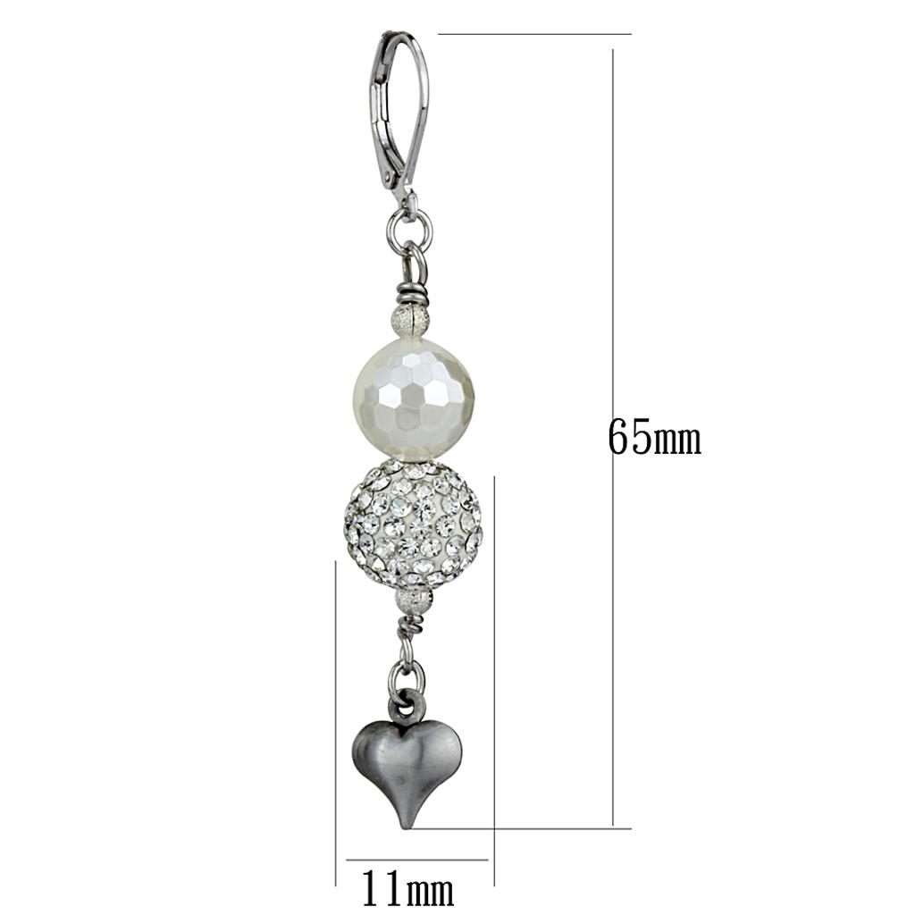 LO3804 - Antique Silver White Metal Earrings with Synthetic Glass Bead in White