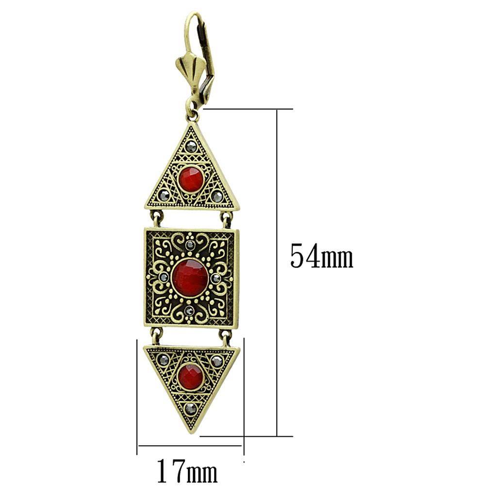 LO3851 - Antique Copper Brass Earrings with Synthetic Synthetic Glass in Siam