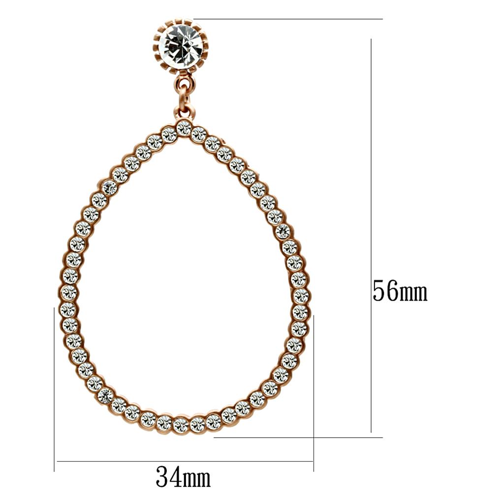 LO3855 - Rose Gold Brass Earrings with Top Grade Crystal  in Clear