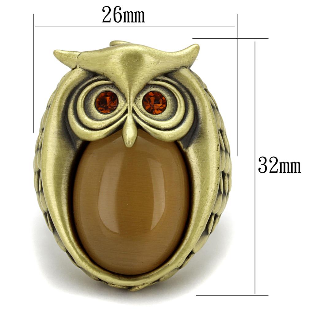 LO3888 - Antique Copper Brass Ring with Synthetic Cat Eye in Brown