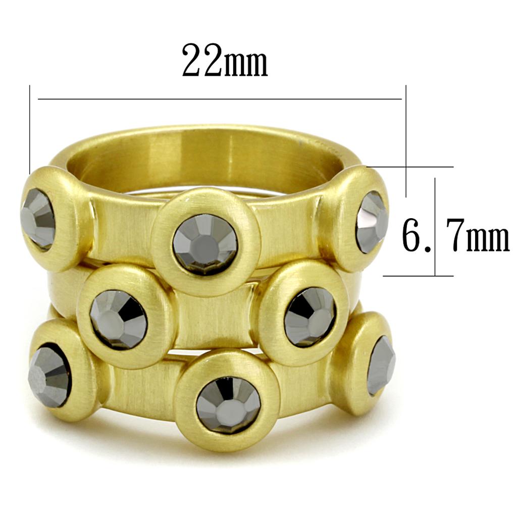 LO3917 - Gold & Brush Brass Ring with Top Grade Crystal  in Hematite