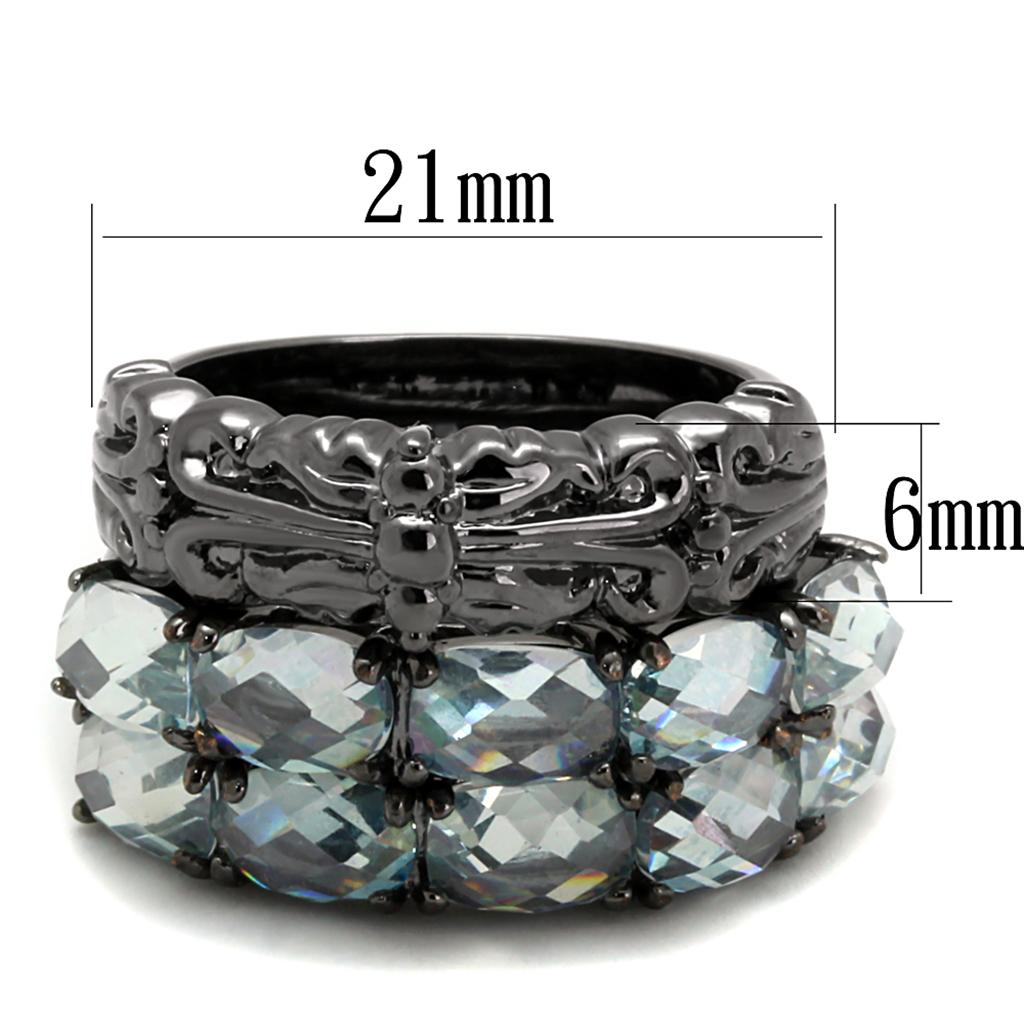 LO3928 - TIN Cobalt Black Brass Ring with Top Grade Crystal  in Black Diamond