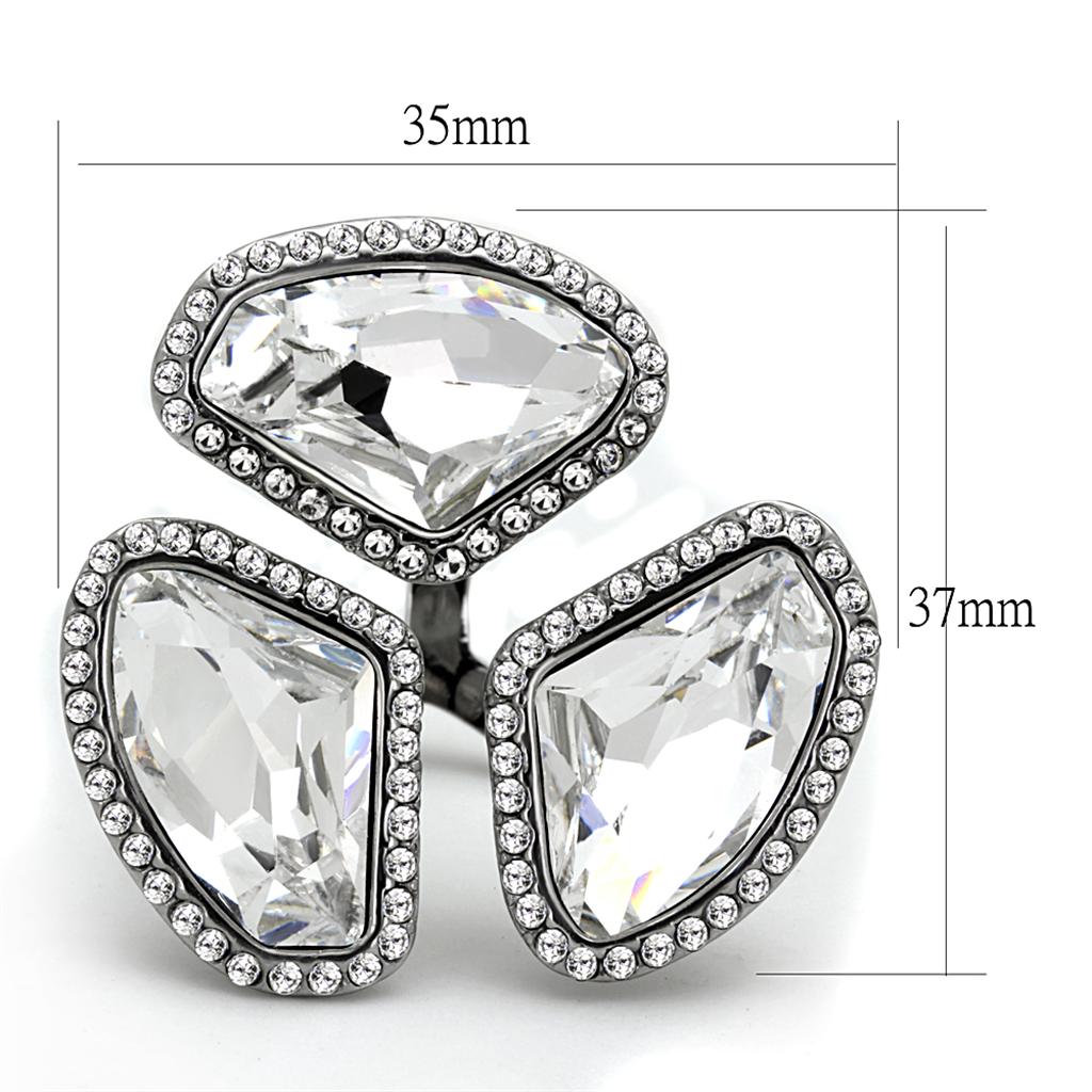 LO3938 - High polished (no plating) Stainless Steel Ring with Top Grade Crystal  in Clear