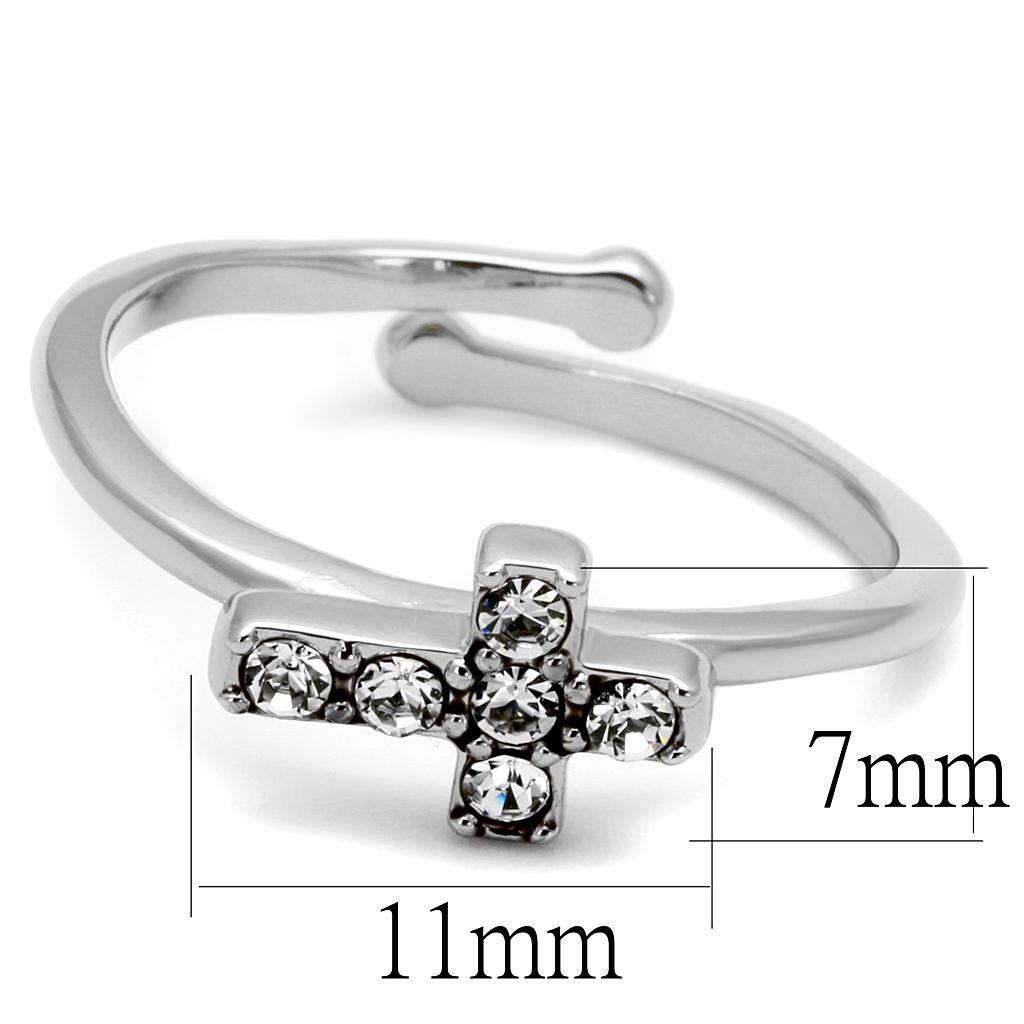 LO4043 - Rhodium Brass Ring with Top Grade Crystal  in Clear