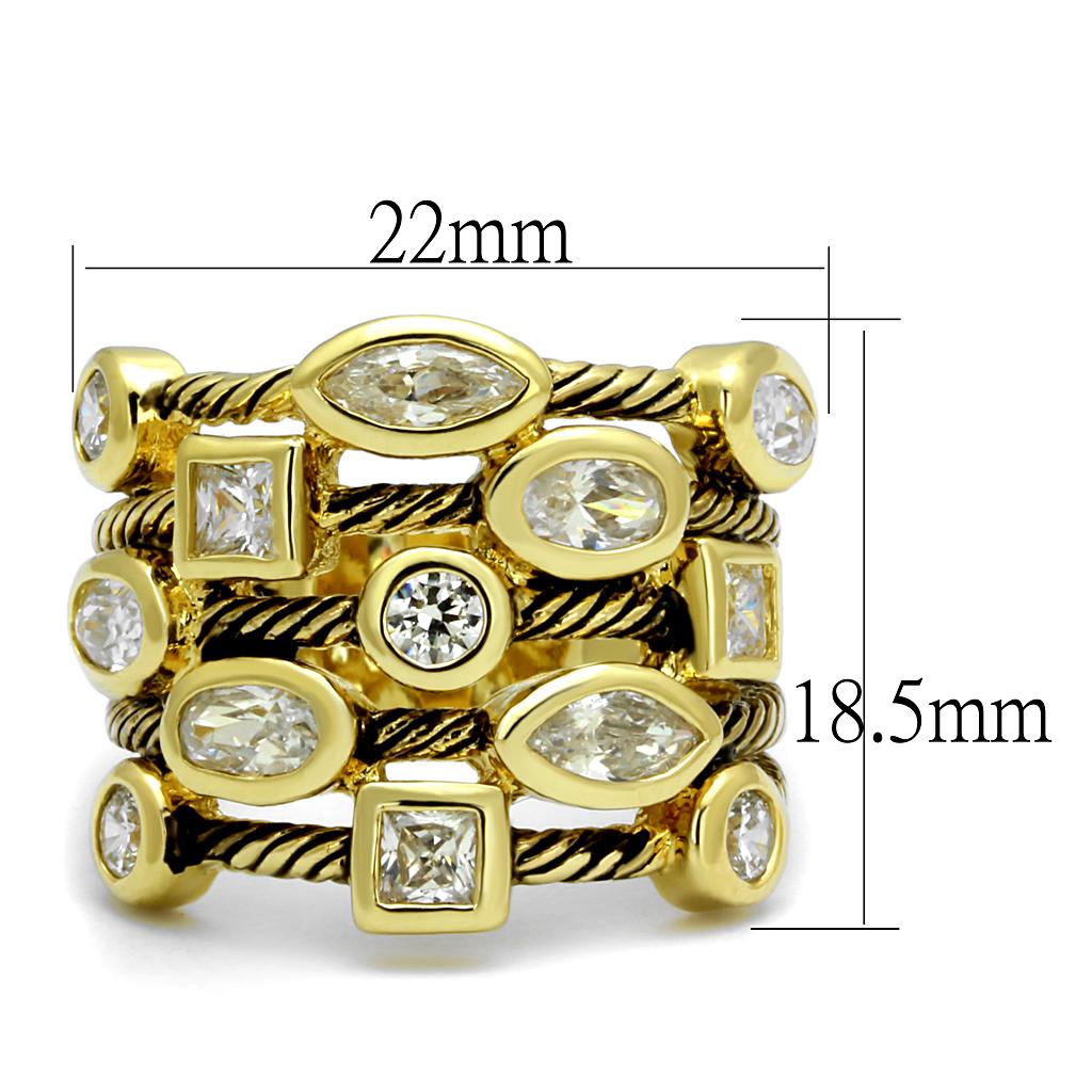 LO4096 - Gold Brass Ring with AAA Grade CZ  in Clear