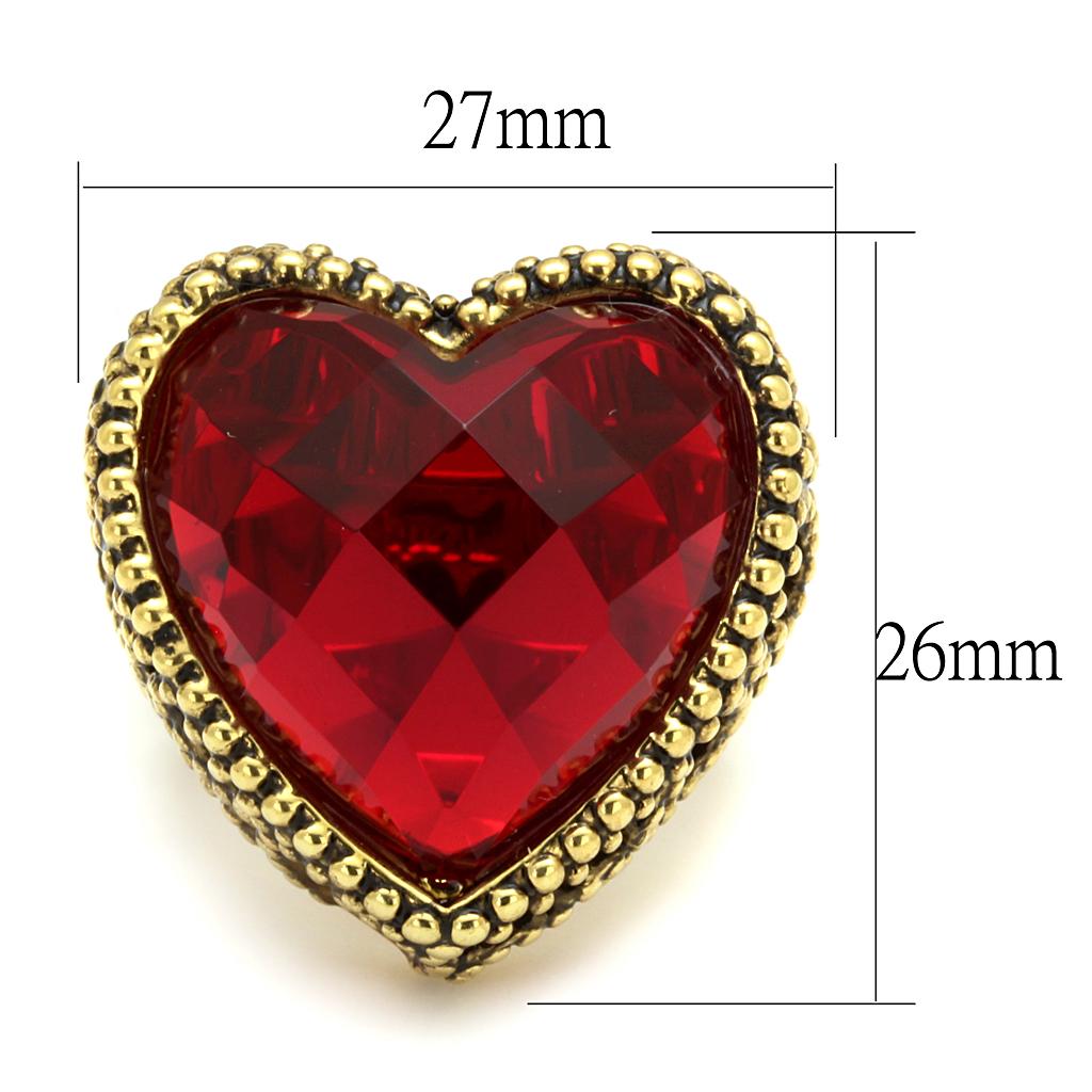 LO4102 - Gold Brass Ring with Synthetic Synthetic Glass in Garnet