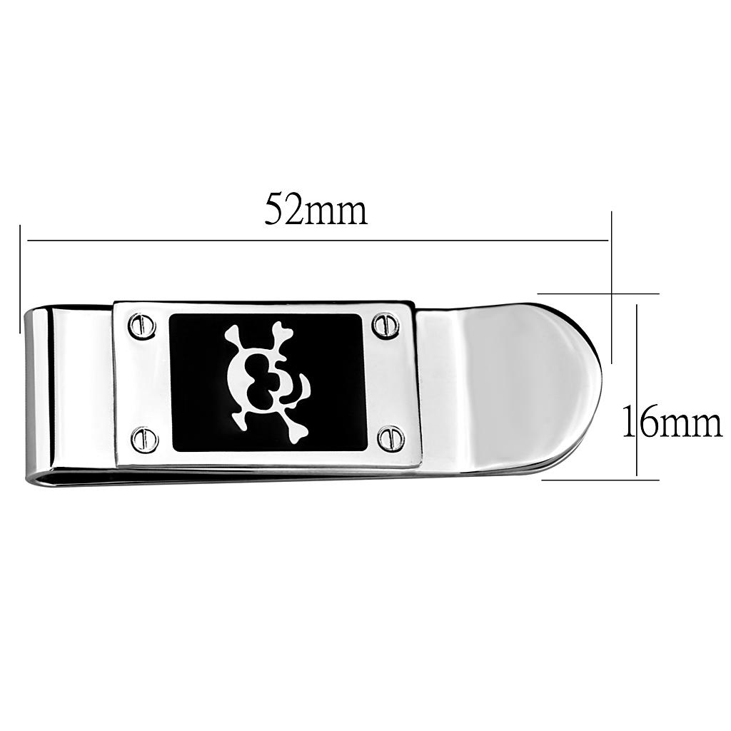 LO4131 - Rhodium Brass Money clip with Epoxy  in Jet