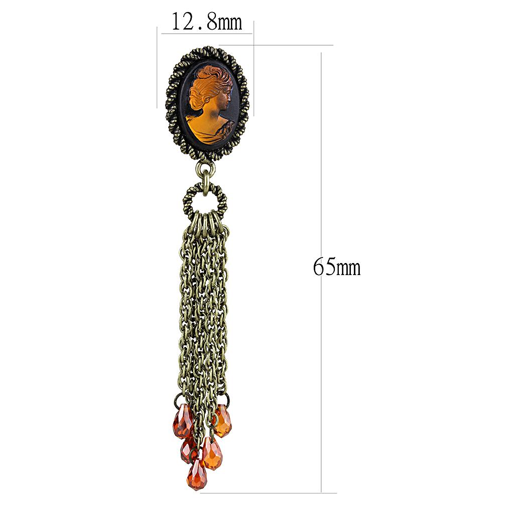 LO4185 - Antique Copper Brass Earrings with Synthetic Synthetic Stone in Smoked Quartz