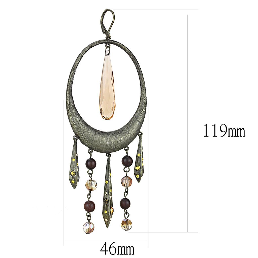 LO4192 - Antique Copper Brass Earrings with Synthetic Synthetic Glass in Champagne