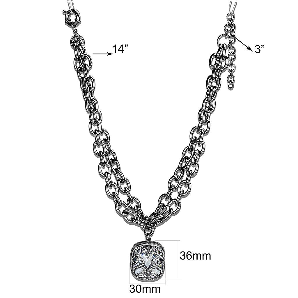 LO4207 - TIN Cobalt Black Brass Necklace with AAA Grade CZ  in Clear