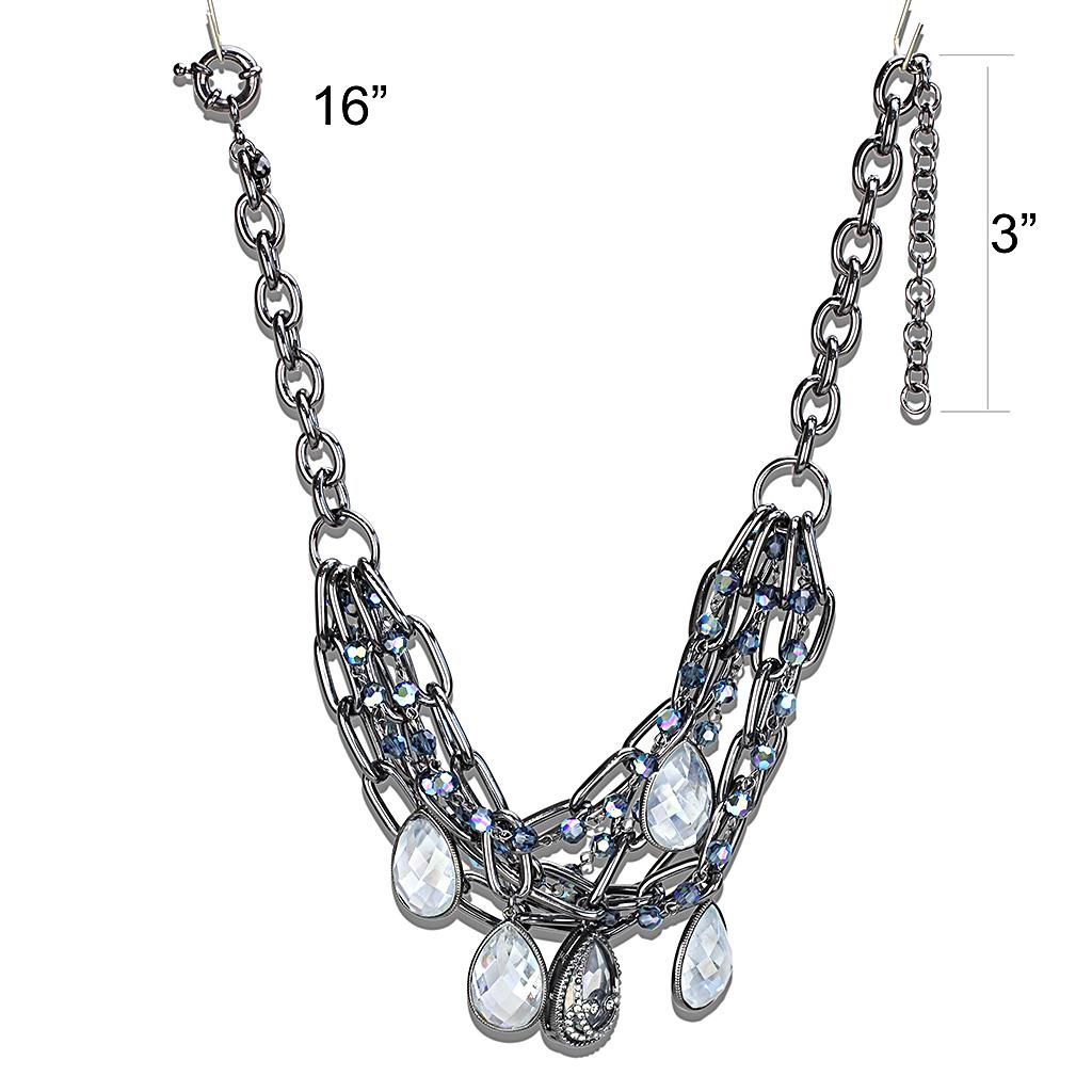 LO4211 - TIN Cobalt Black Brass Necklace with AAA Grade CZ  in Clear