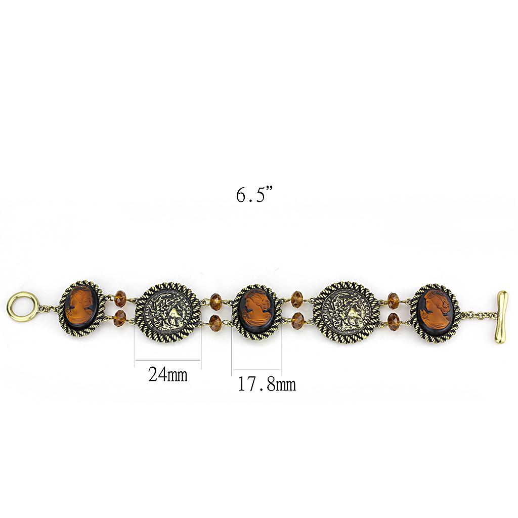 LO4221 - Antique Copper Brass Bracelet with Synthetic Synthetic Stone in Smoked Quartz