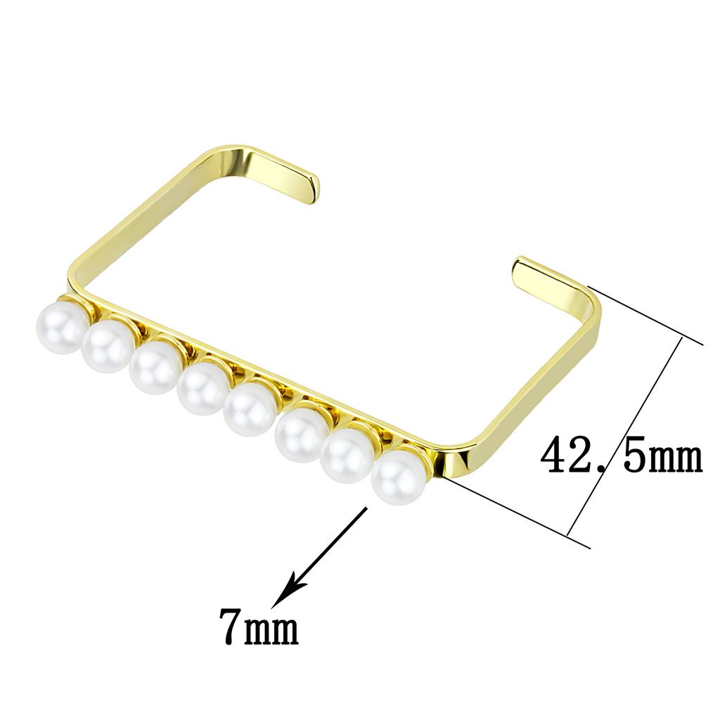 LO4232 - Gold Brass Bangle with Synthetic Pearl in White