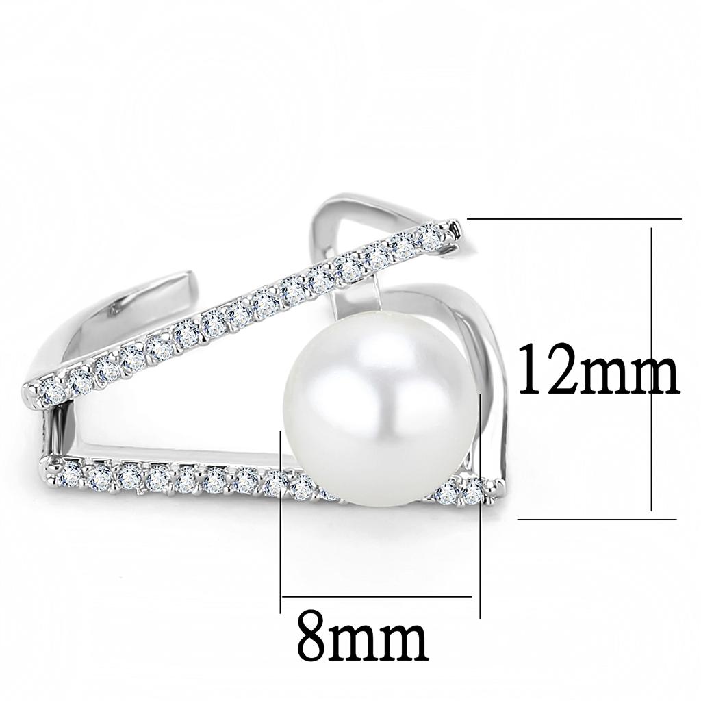 LO4245 - Rhodium Brass Ring with Synthetic Pearl in White