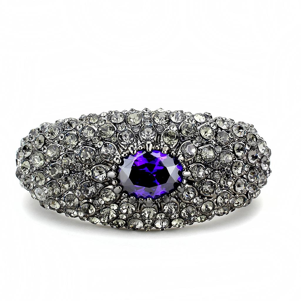 LO4275 - TIN Cobalt Black Brass Bangle with AAA Grade CZ  in Tanzanite