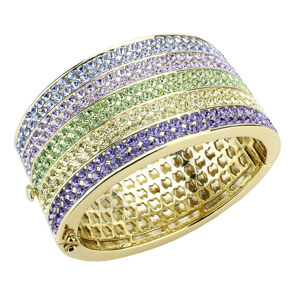 LO4277 - Gold Brass Bangle with Top Grade Crystal  in Multi Color