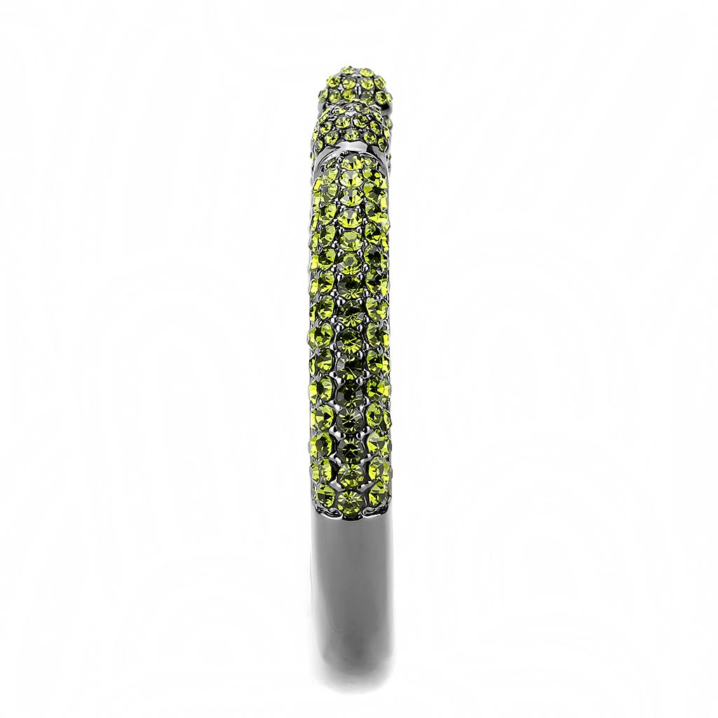 LO4284 - TIN Cobalt Black Brass Bangle with Top Grade Crystal  in Olivine color
