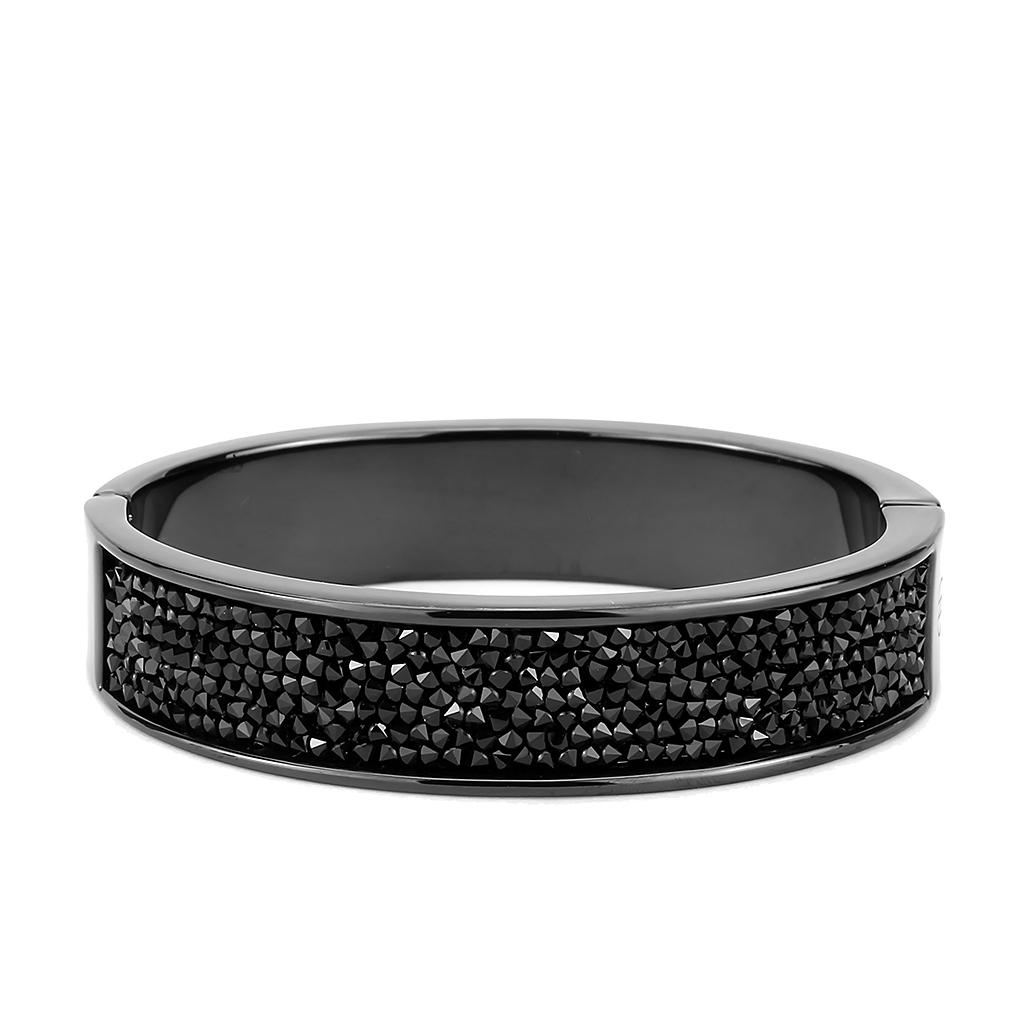 LO4286 - IP Black(Ion Plating) Brass Bangle with Top Grade Crystal  in Jet