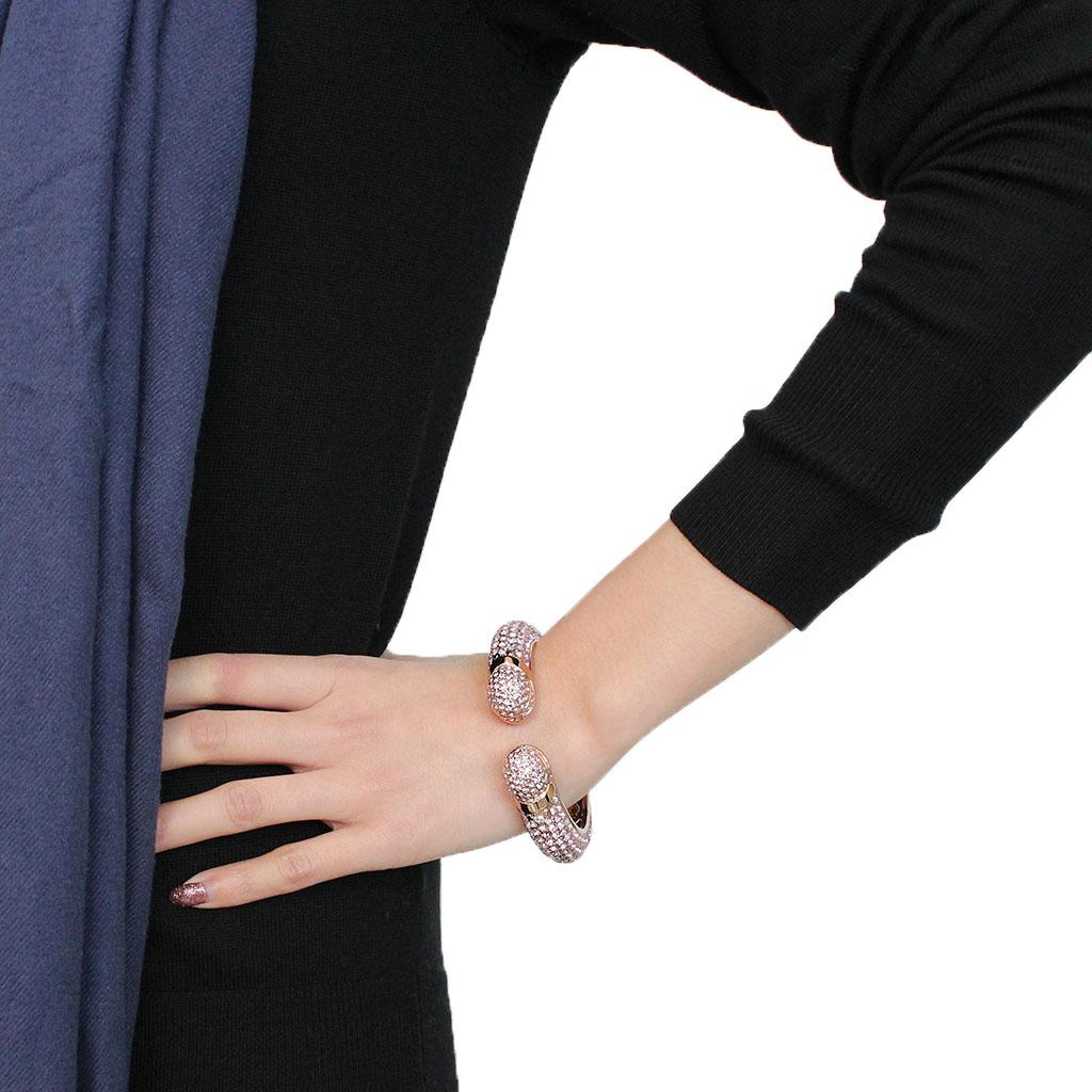 LO4287 - Flash Rose Gold Brass Bangle with Top Grade Crystal  in Light Amethyst