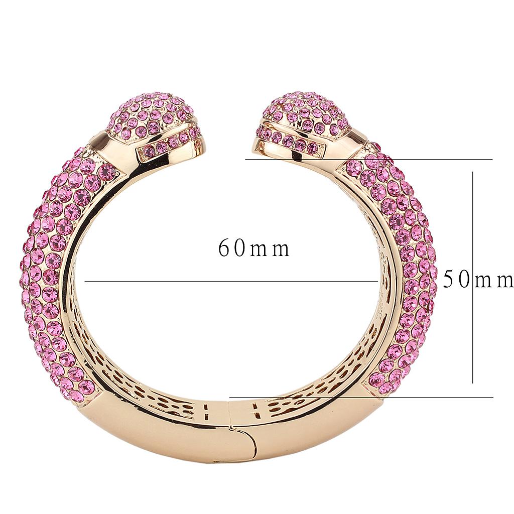 LO4288 - Flash Rose Gold Brass Bangle with Top Grade Crystal  in Rose