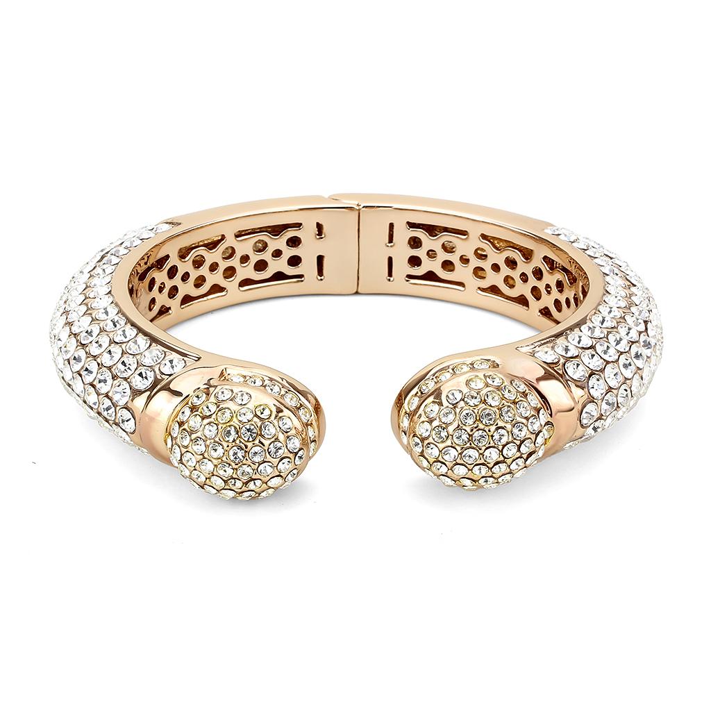 LO4290 - Flash Rose Gold Brass Bangle with Top Grade Crystal  in Clear