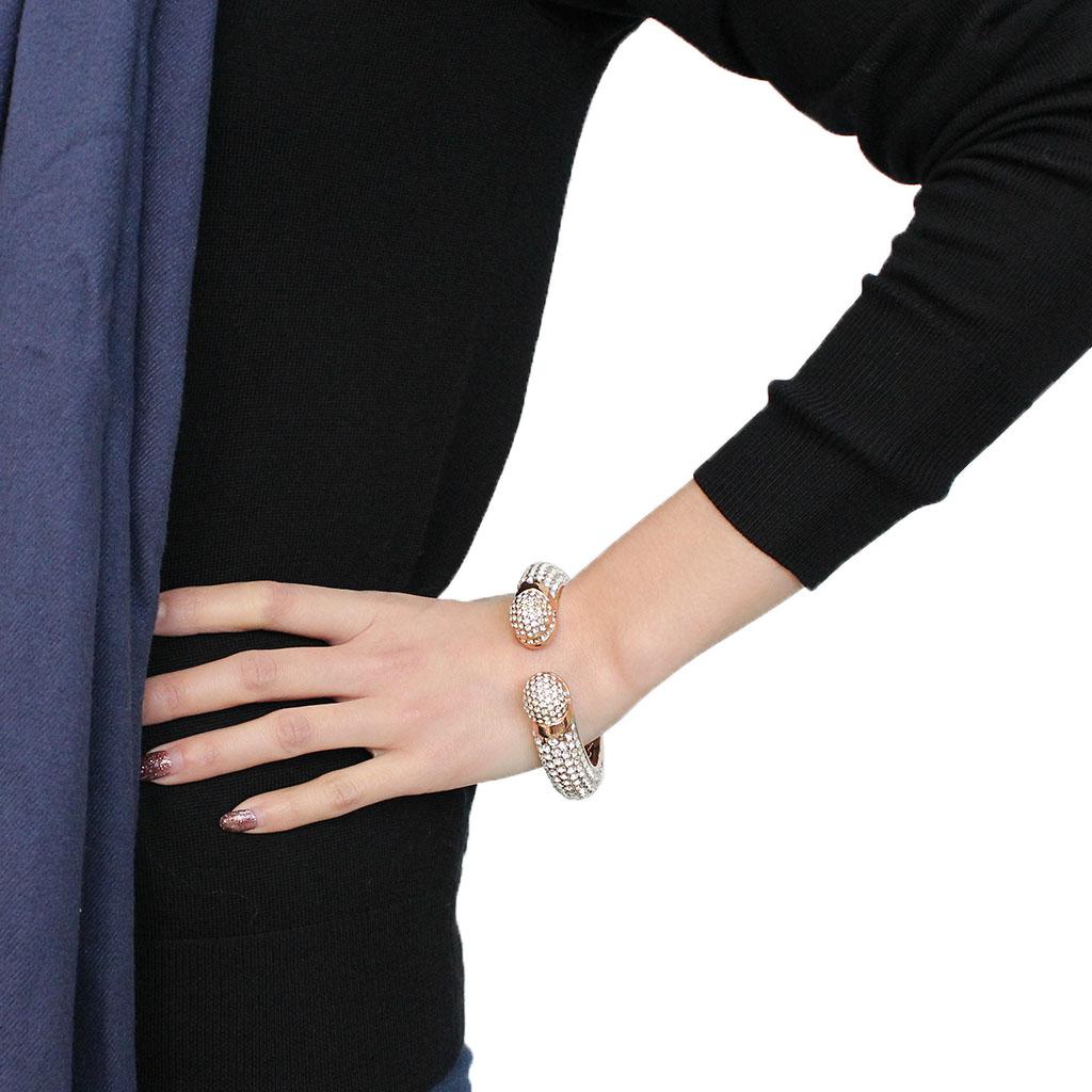 LO4290 - Flash Rose Gold Brass Bangle with Top Grade Crystal  in Clear