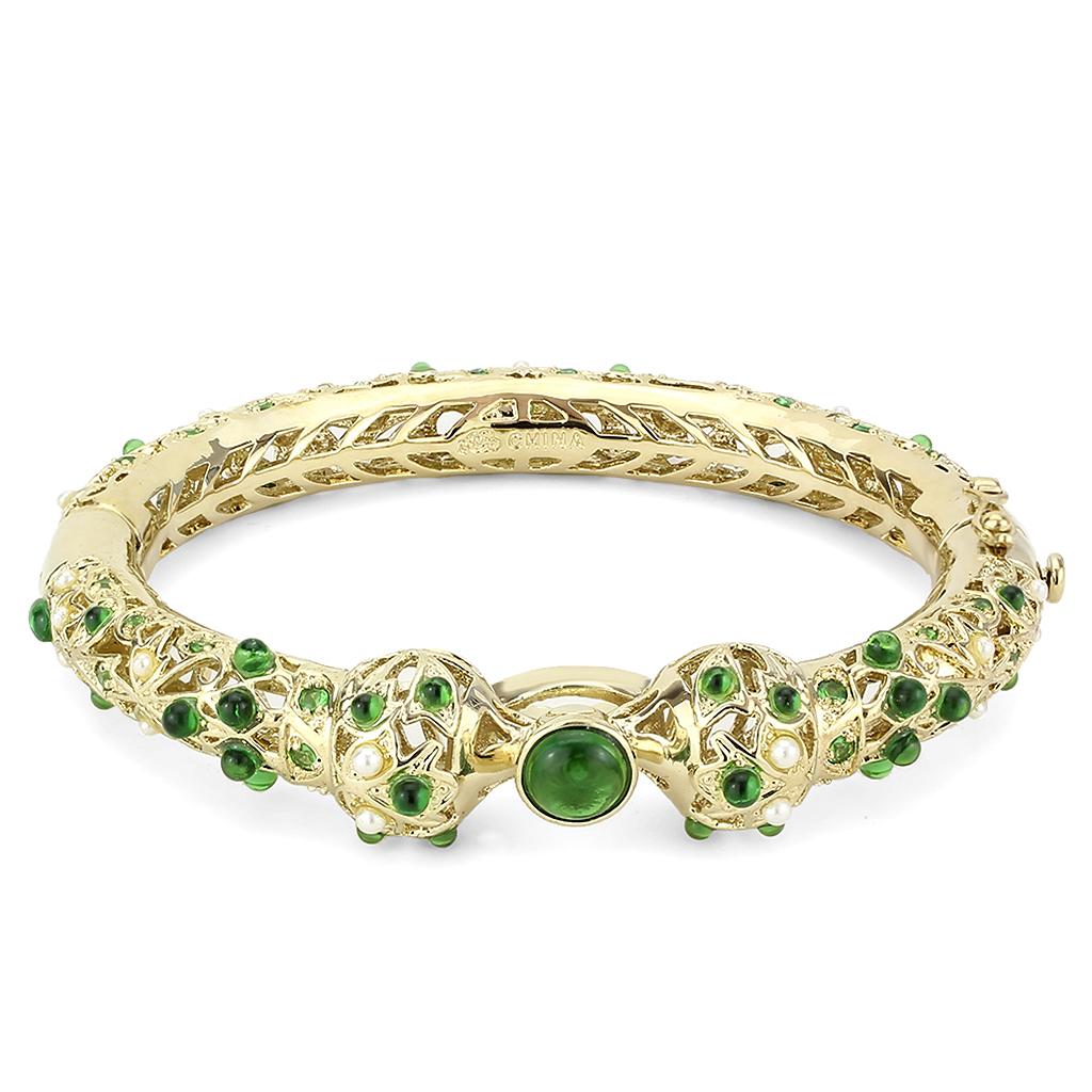 LO4300 - Gold Brass Bangle with Assorted  in Emerald