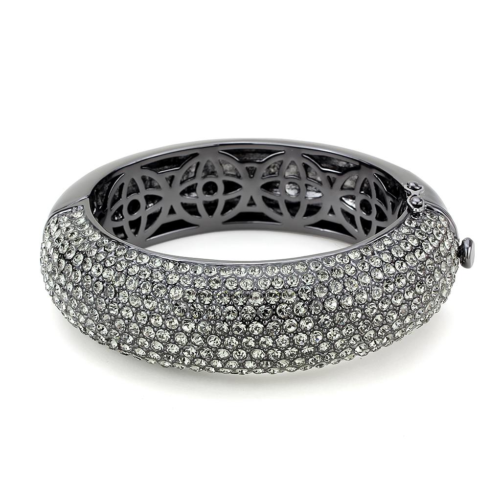 LO4304 - TIN Cobalt Black Brass Bangle with Top Grade Crystal  in Black Diamond