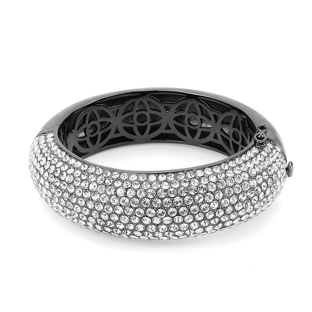 LO4308 - TIN Cobalt Black Brass Bangle with Top Grade Crystal  in Clear