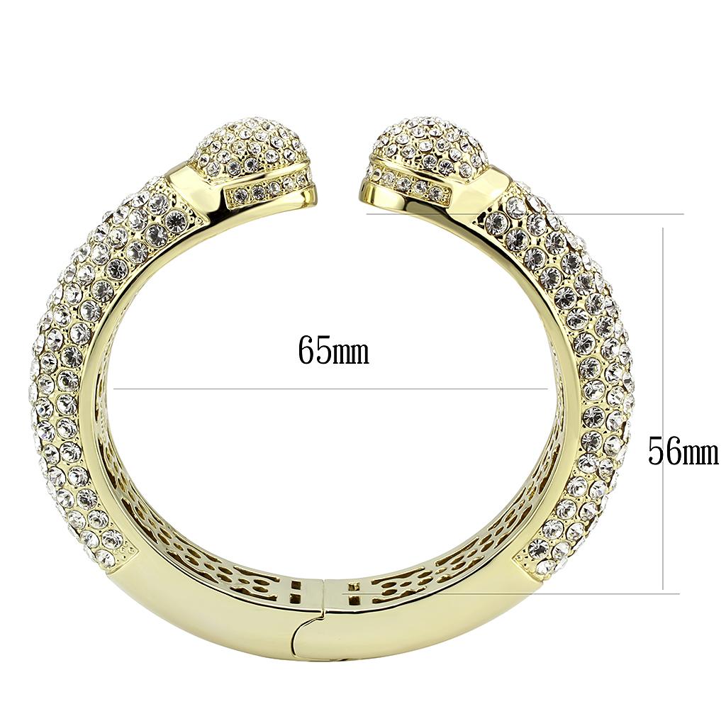 LO4311 - Flash Gold Brass Bangle with Top Grade Crystal  in Clear