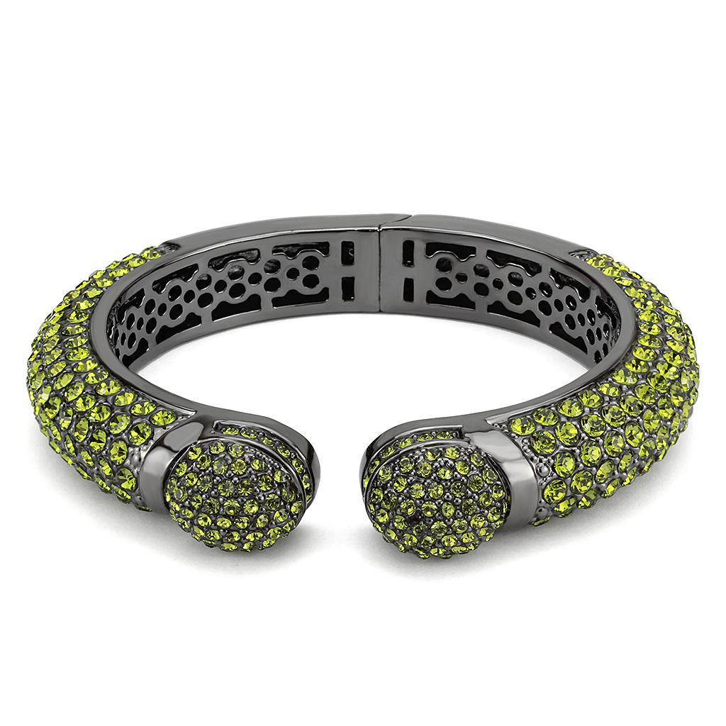 LO4314 - TIN Cobalt Black Brass Bangle with Top Grade Crystal  in Peridot