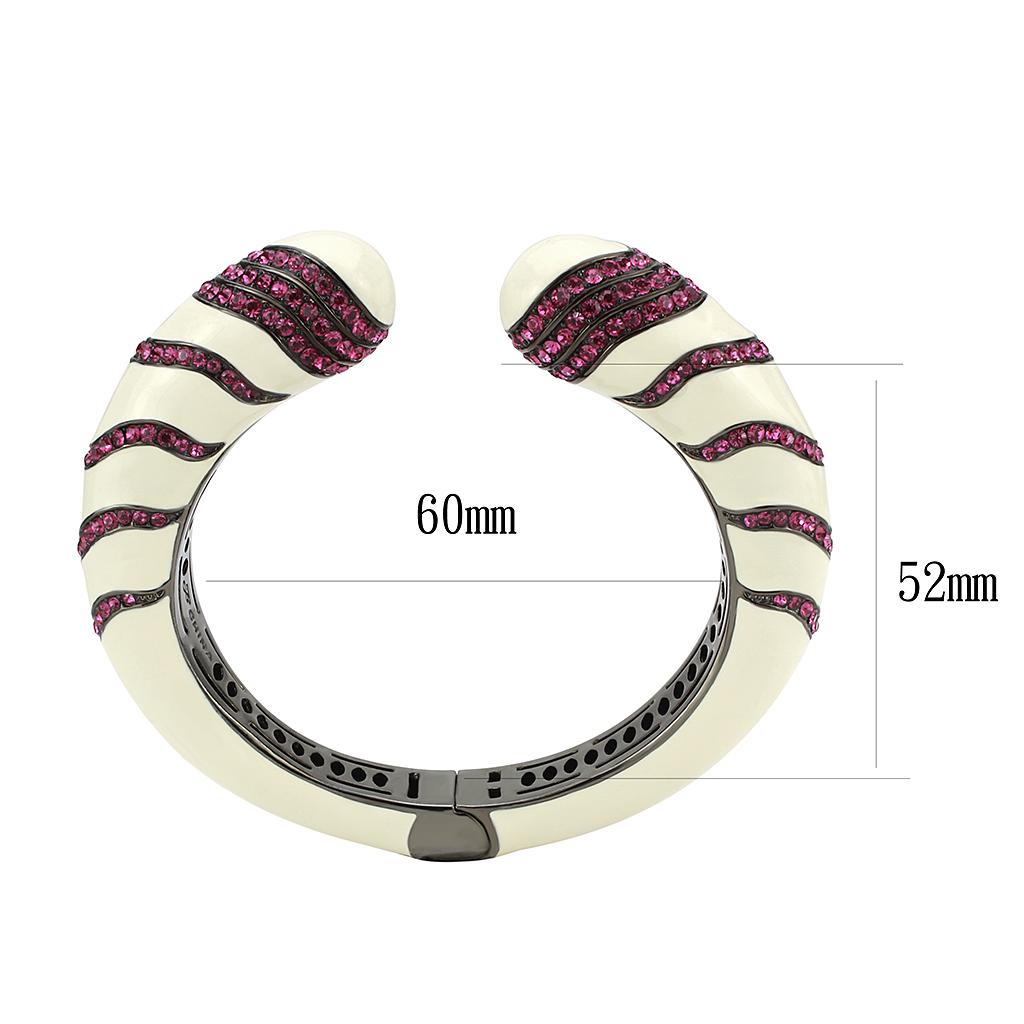 LO4322 - TIN Cobalt Black Brass Bangle with Top Grade Crystal  in Fuchsia