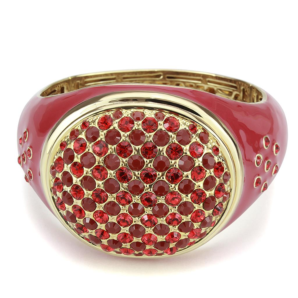 LO4327 - Gold Brass Bangle with Synthetic Synthetic Glass in Red Series