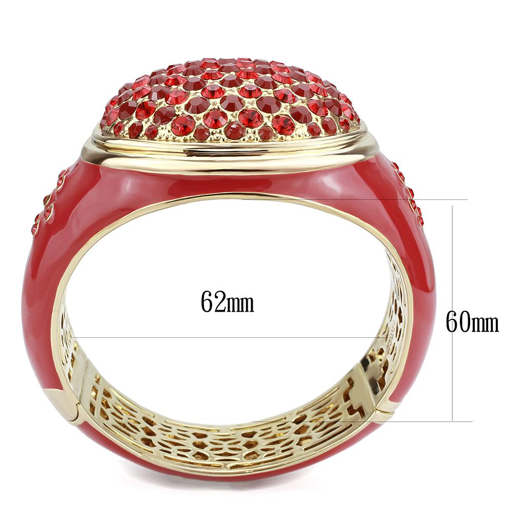 LO4327 - Gold Brass Bangle with Synthetic Synthetic Glass in Red Series