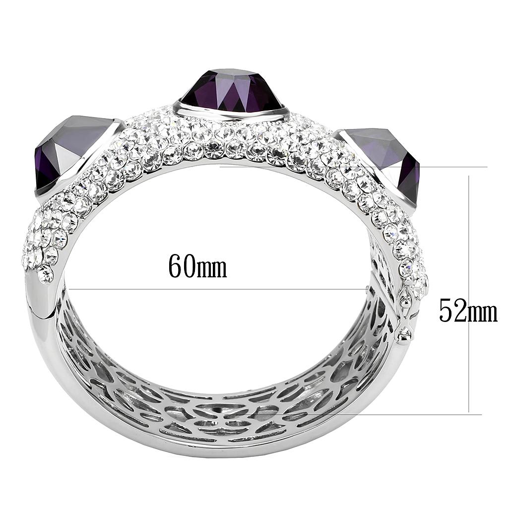 LO4330 - Rhodium Brass Bangle with AAA Grade CZ  in Amethyst