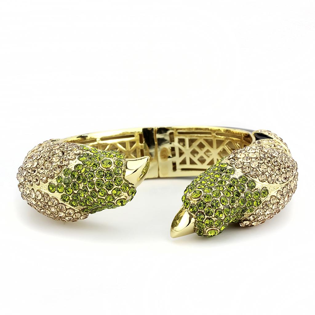 LO4331 - Gold Brass Bangle with Top Grade Crystal  in Multi Color