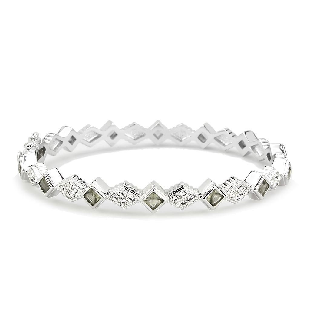 LO4340 - Rhodium Brass Bangle with Synthetic  in Gray