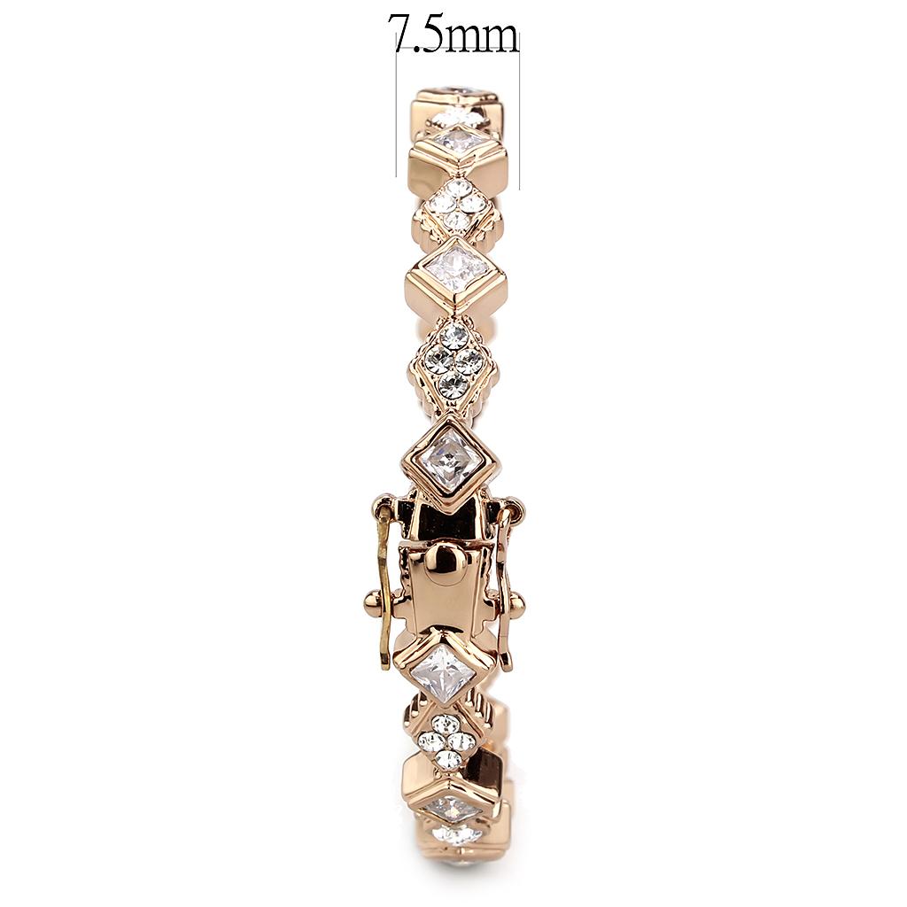 LO4342 Rose Gold Brass Bangle with AAA Grade CZ in Clear