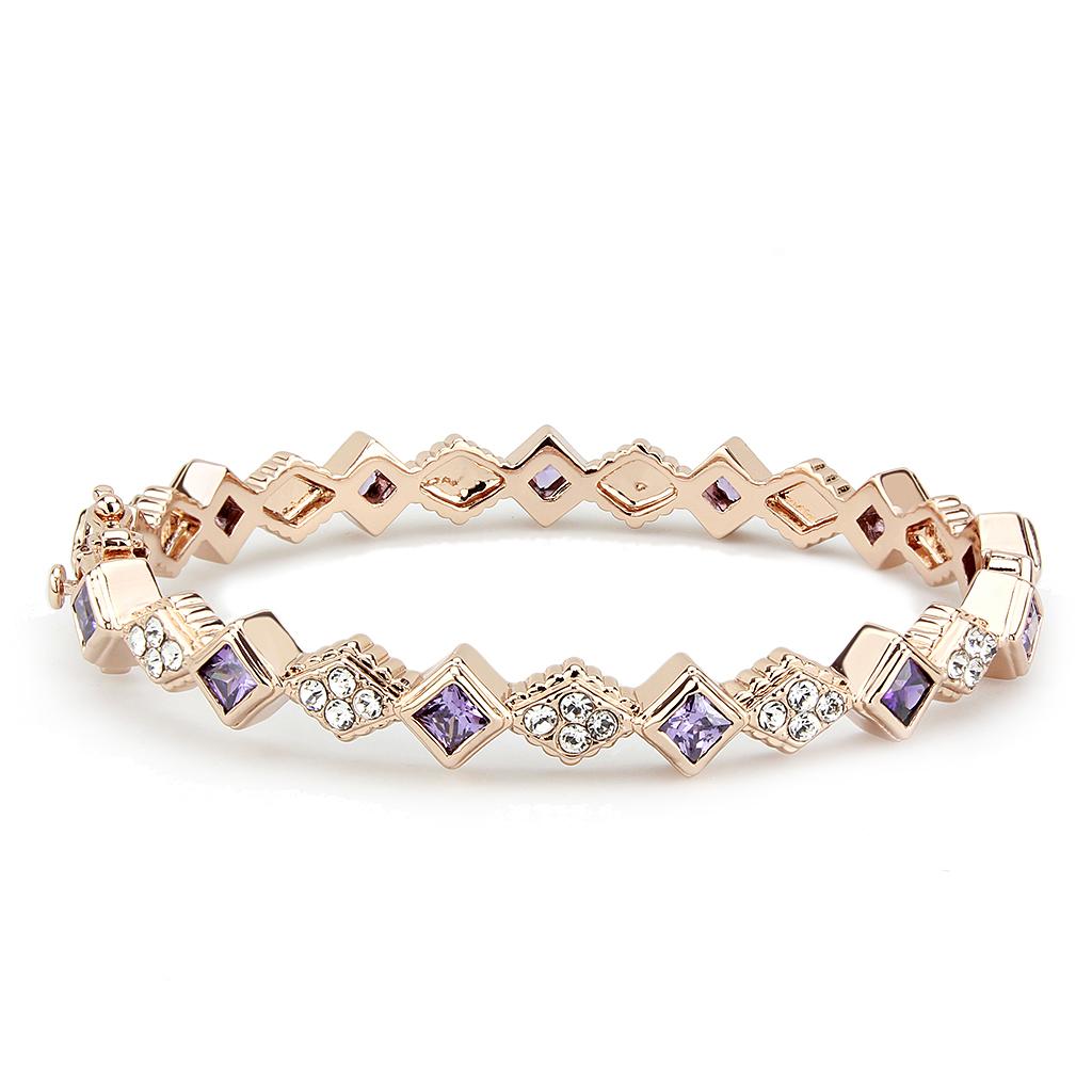 LO4343 - Rose Gold Brass Bangle with AAA Grade CZ  in Amethyst