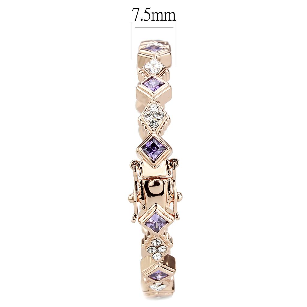 LO4343 - Rose Gold Brass Bangle with AAA Grade CZ  in Amethyst