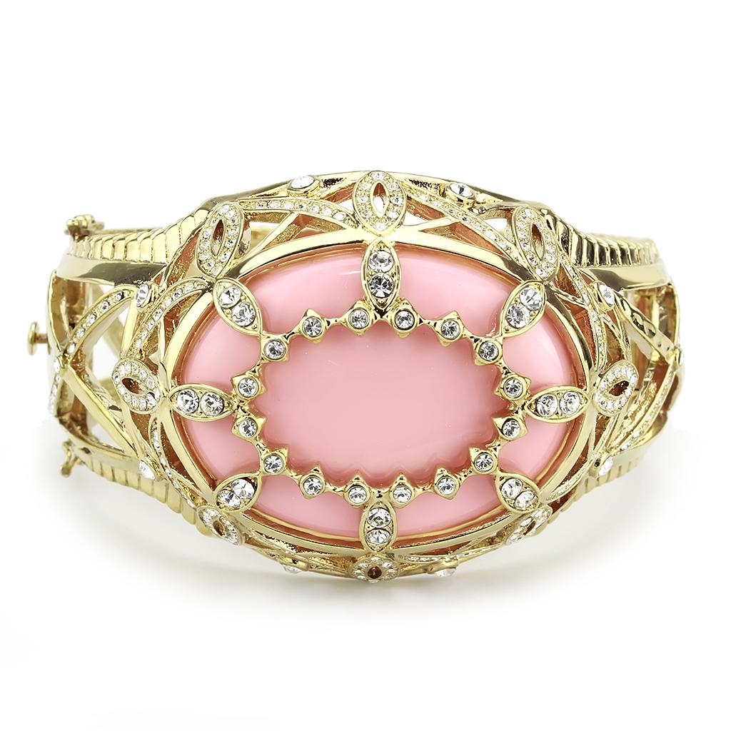 LO4347 - Gold Brass Bangle with Synthetic  in Rose