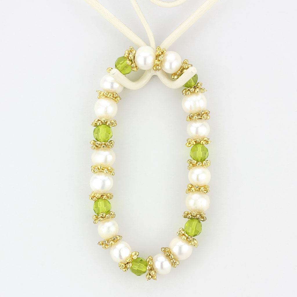 LO4656 - Antique Silver White Metal Bracelet with Synthetic Pearl in Peridot