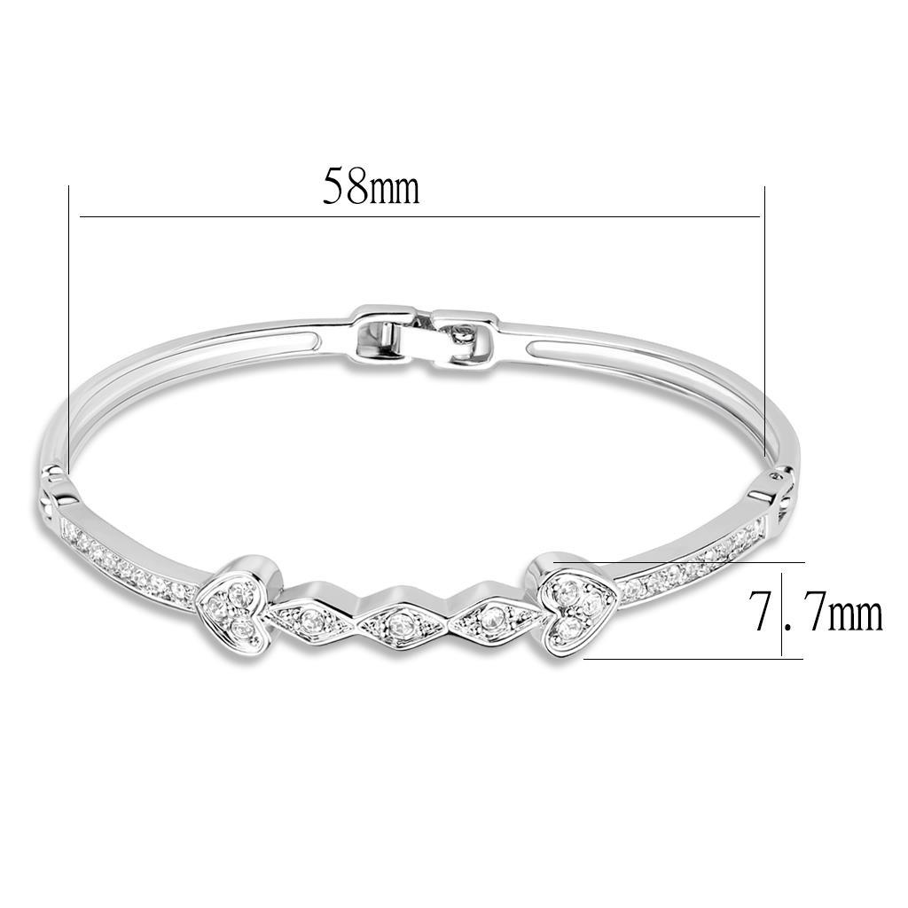 LO4664 Rhodium White Metal Bangle with Top Grade Crystal in Clear