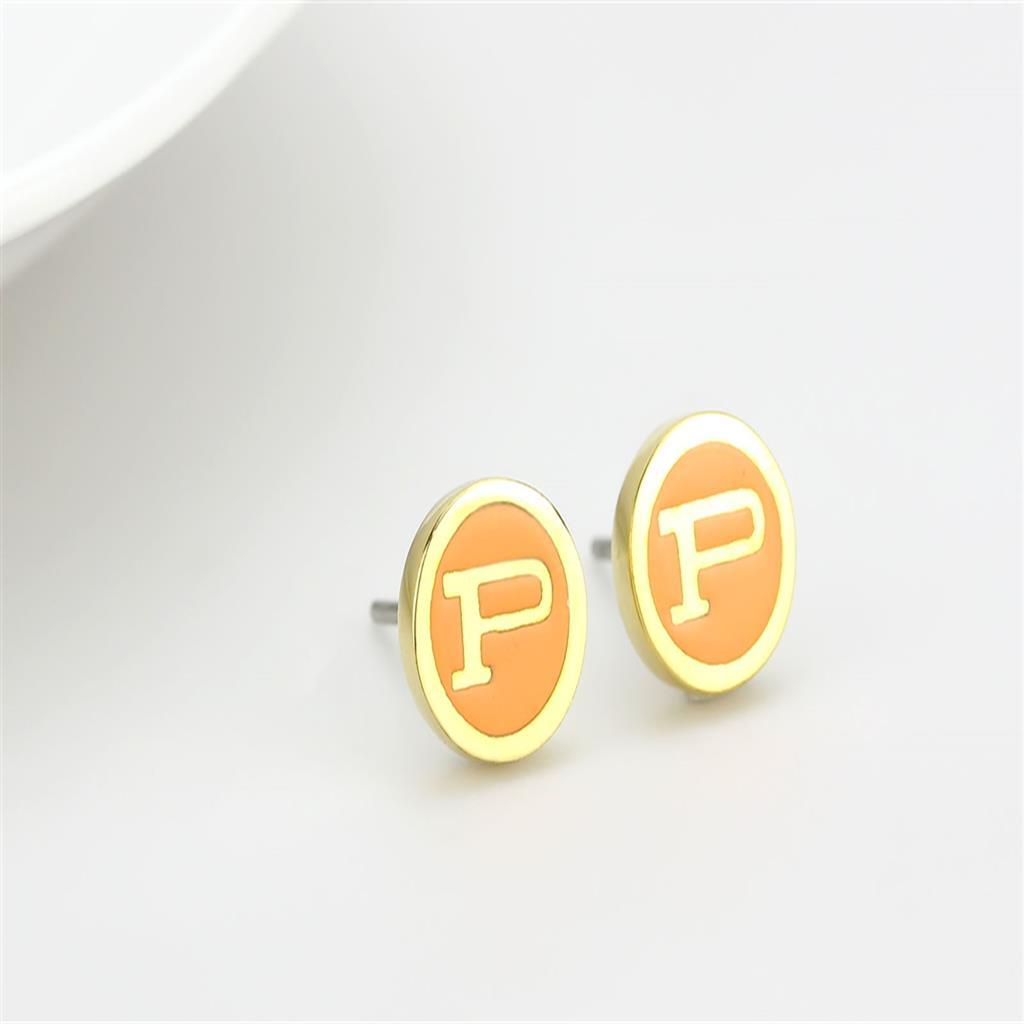 LO4676 - Gold Brass Earrings with Epoxy  in Orange