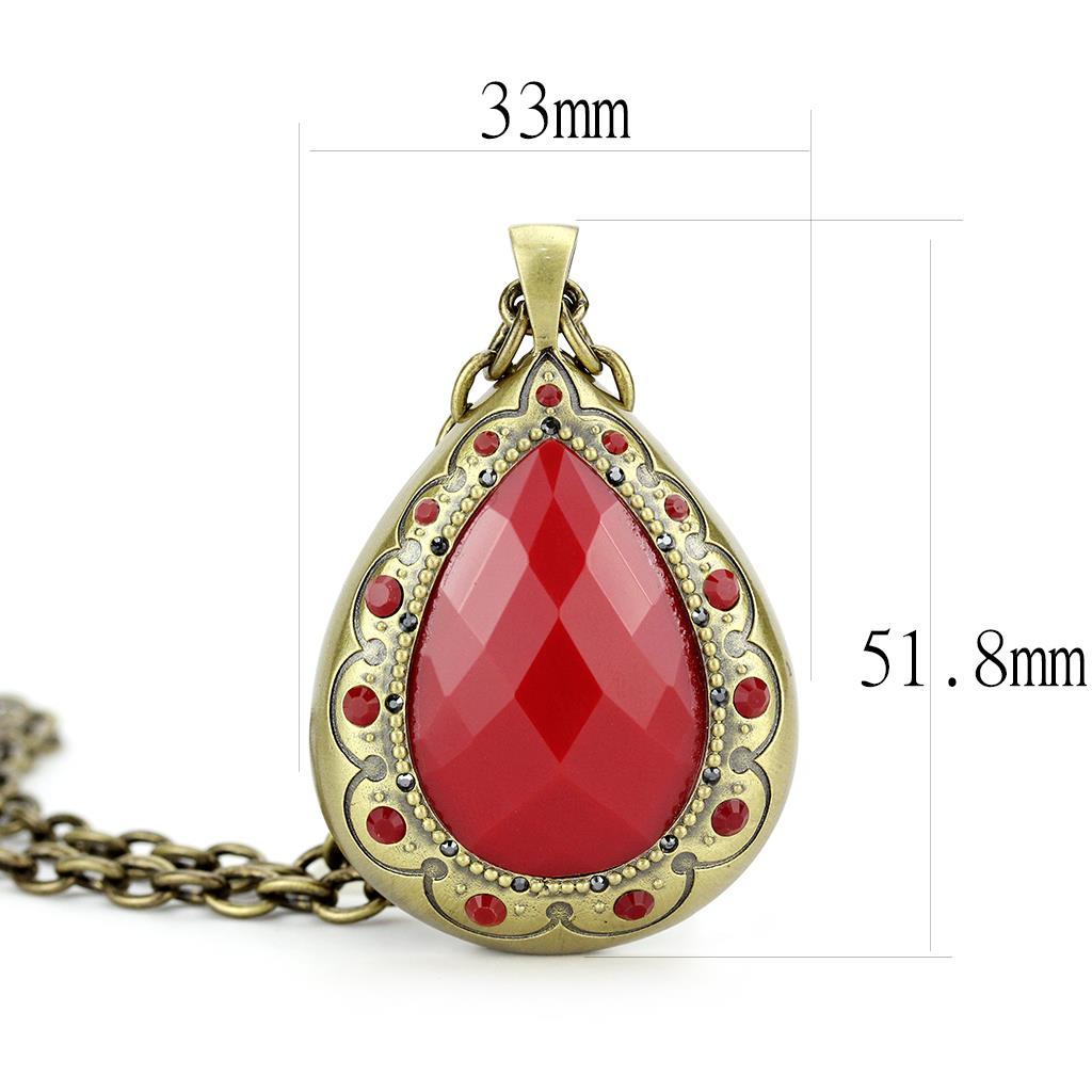 LO4686 - Antique Copper Brass Chain Pendant with Synthetic Synthetic Stone in Red Series