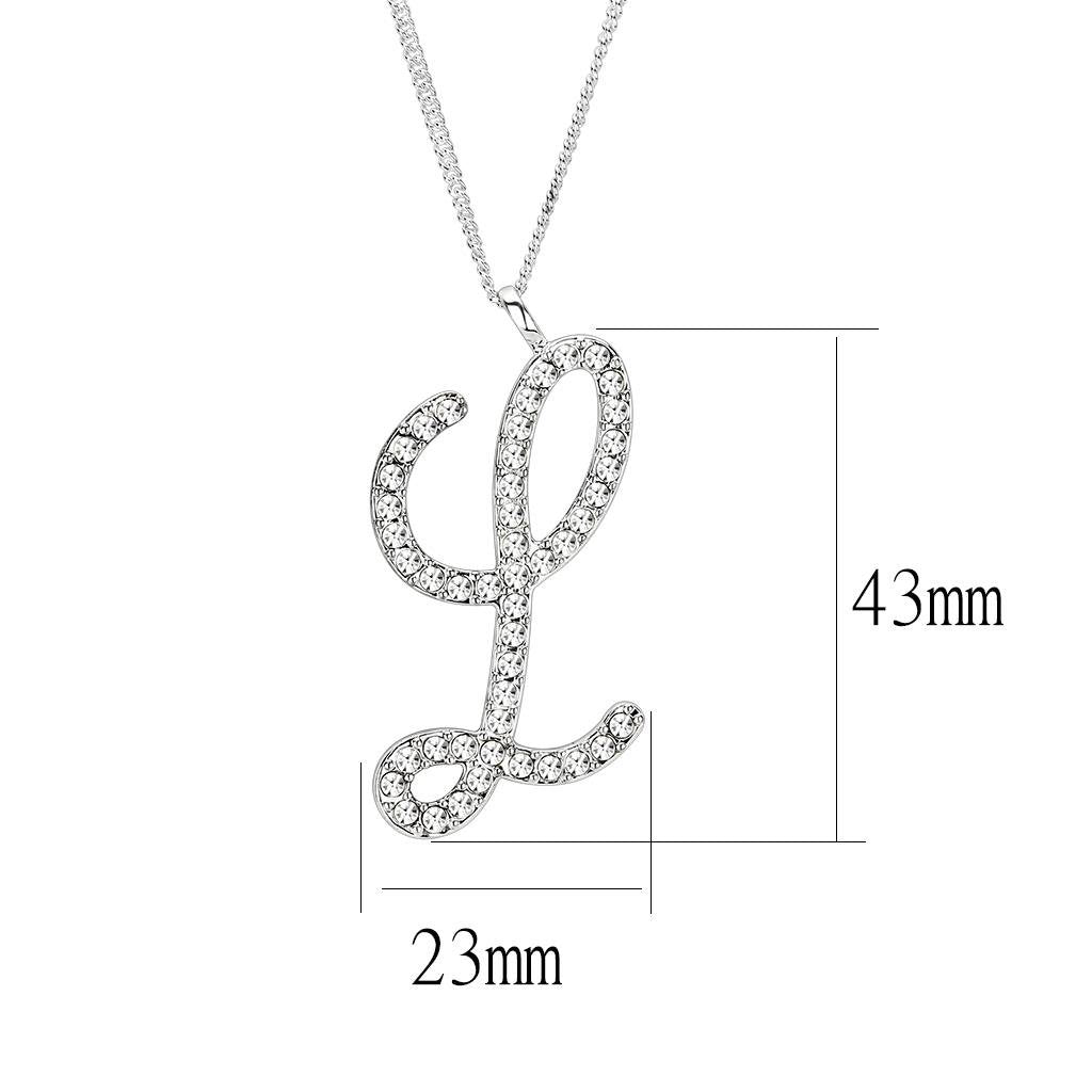 LO4709 - Silver Brass Chain Pendant with Top Grade Crystal  in Clear