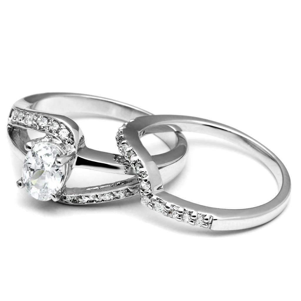 LO4712 - Rhodium Brass Ring with AAA Grade CZ  in Clear