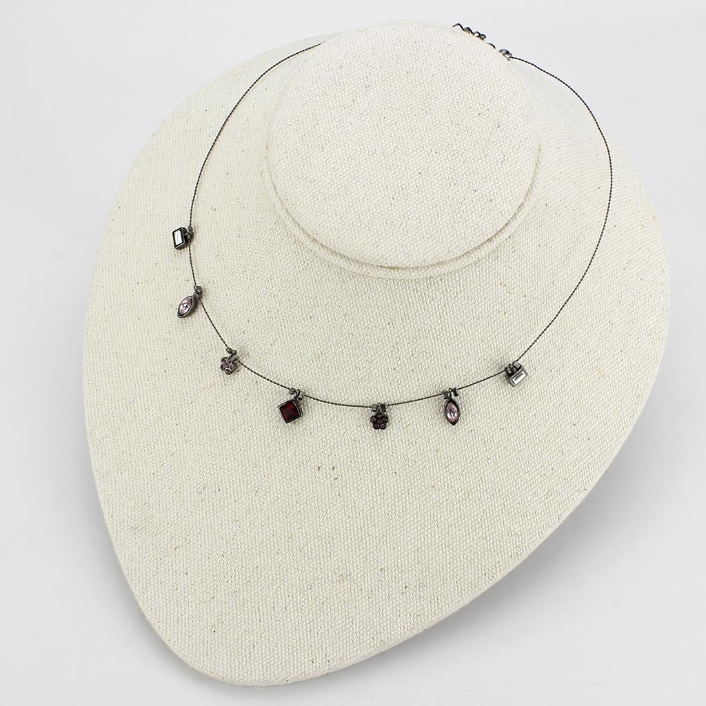 LO4729 - Ruthenium White Metal Necklace with Top Grade Crystal  in Multi Color