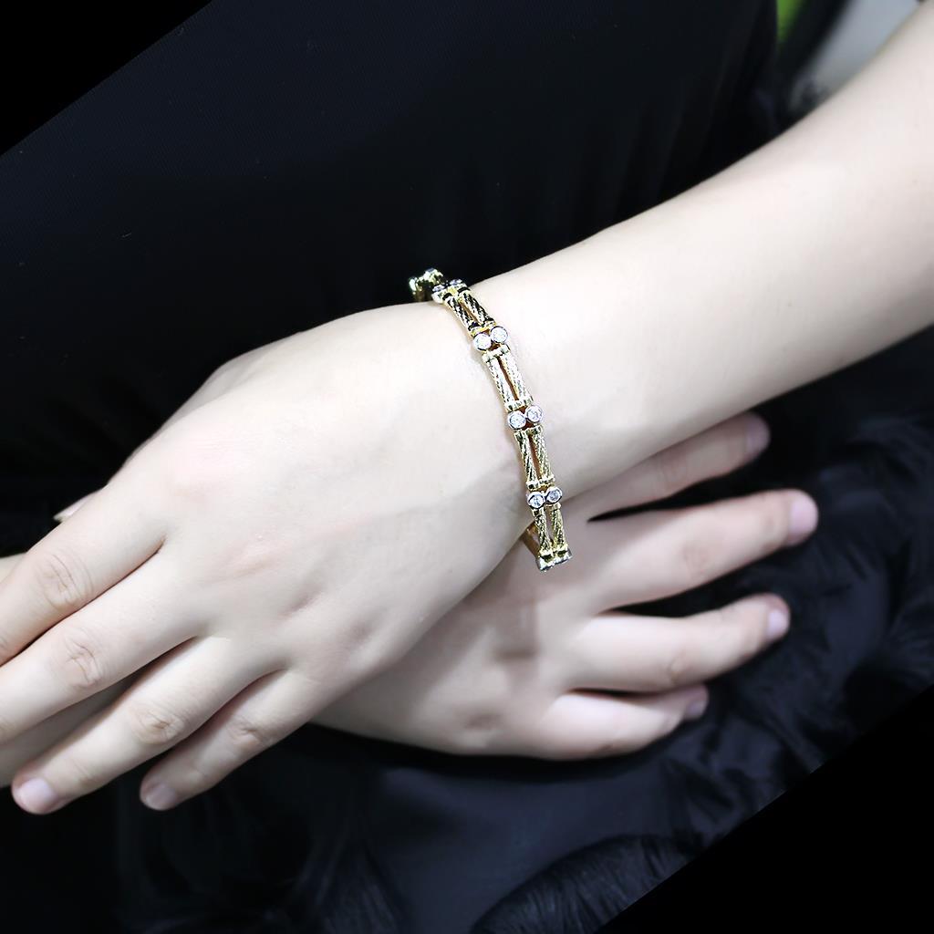 LO4737 - Gold+Rhodium Brass Bracelet with AAA Grade CZ  in Clear